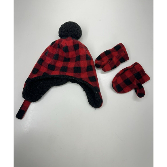 Berkshire Fashions Kids Trapper Hat & Gloves Buffalo Plaid Fleece Sherpa Lined - Picture 1 of 11
